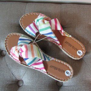 Olivia Miller Multicolor Striped Bow Espadrille Slide Sandals